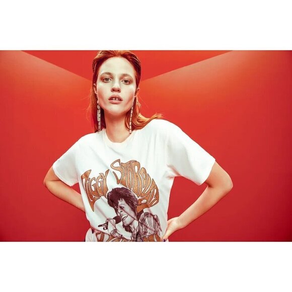 💕BOWIE x MOTHER💕 The Rowdy Glitter Graphic Tee ~ Starman Small XS NWT - Picture 5 of 16